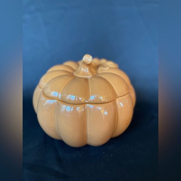 Golden Orange Pumpkin Shaped Soup Tureen & Lid 64 oz Soup or Cider EPC - Picture 3 of 10